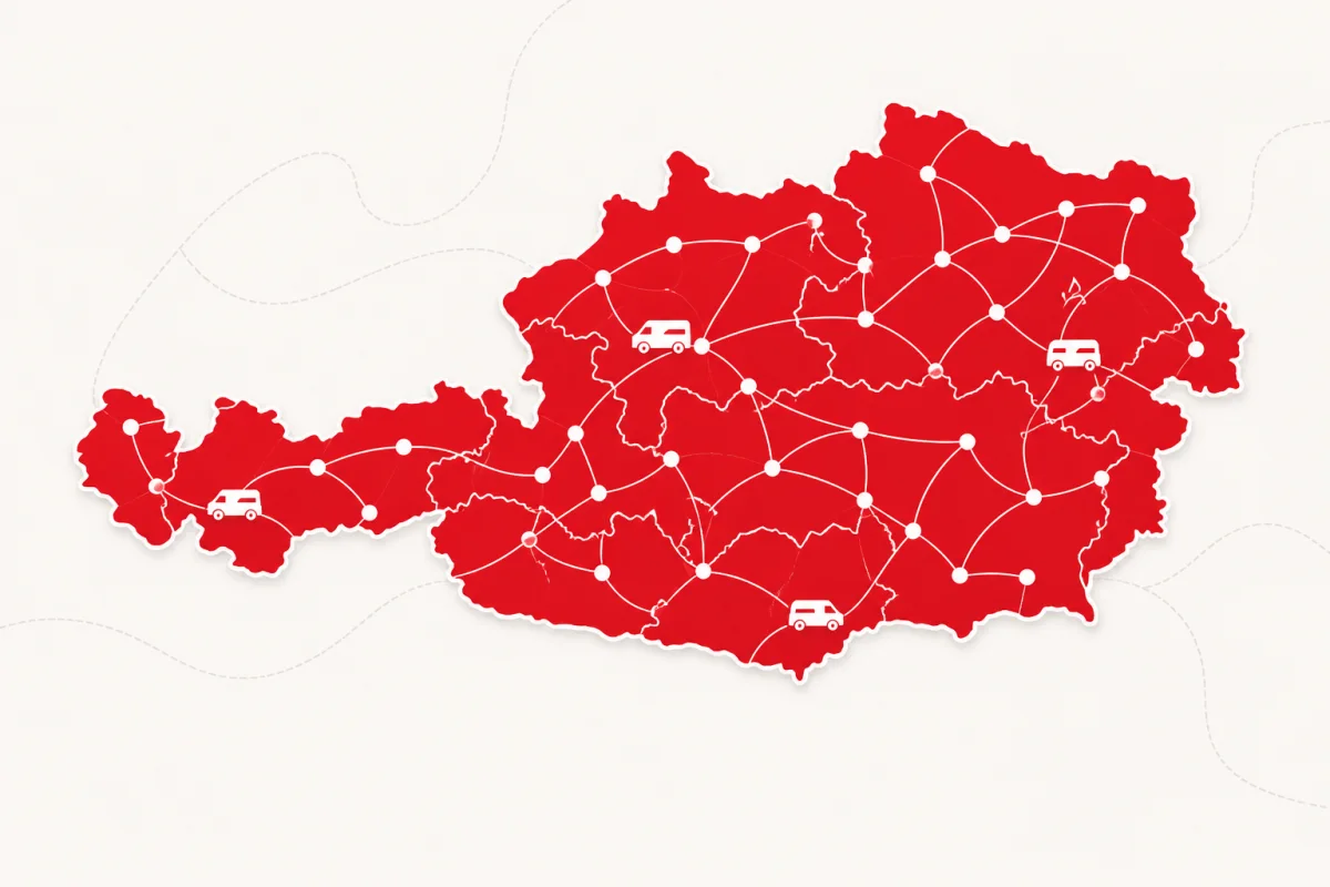 Karte von Österreich mit regional verteilten Partnerbetrieben