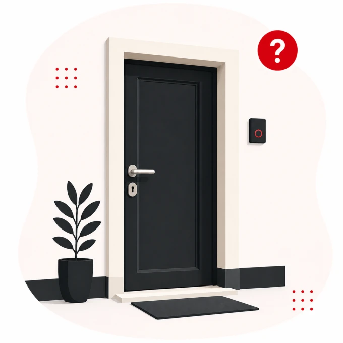Illustration: Haustür mit Fragezeichen
